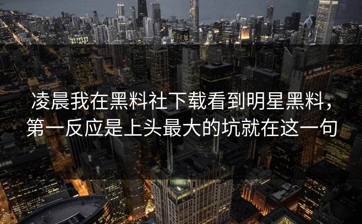 凌晨我在黑料社下载看到明星黑料，第一反应是上头最大的坑就在这一句